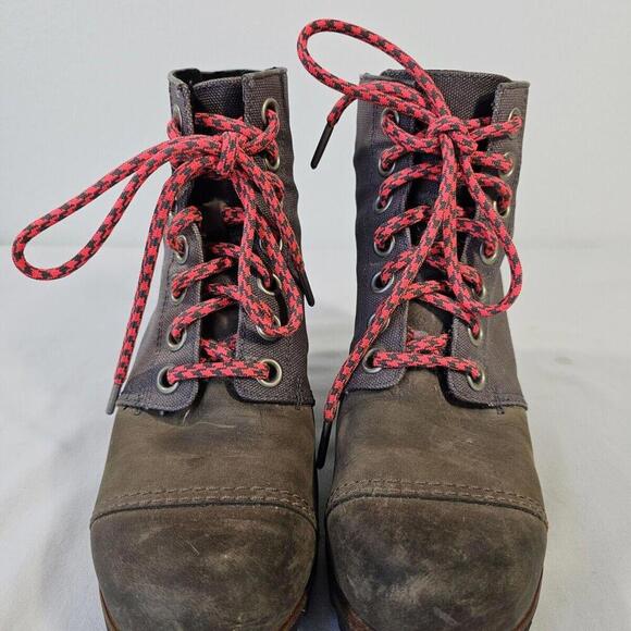 Sorel PDX Lace Wedge Lexie Wedge quarry grey pink red 8.5 waterproof - Picture 2 of 8